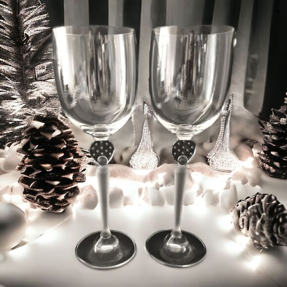 Mikasa Other - Mikasa MOONLIGHT FROST Wine Glass Goblet Crystal Long Frosted Stem 9.75" Bubbles
